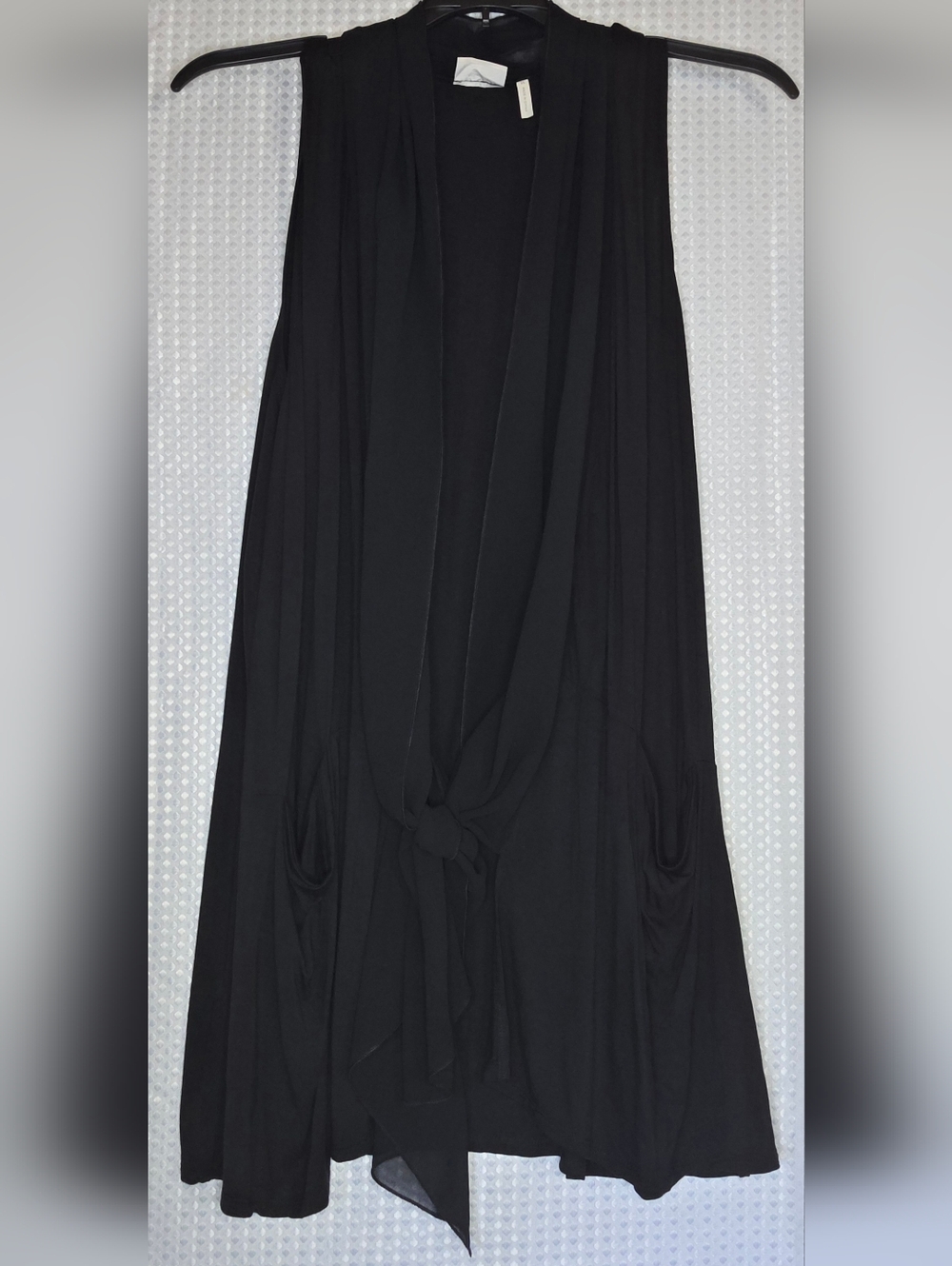 LOGO Lori Goldstein Black Tie Front Cardigan Vest Sleeveless Draped Layering 1X - Picture 2 of 8